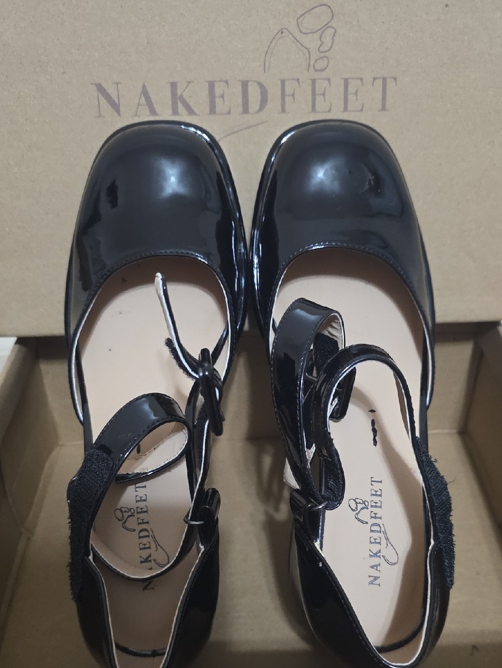 Naked Feet Black Patent Mary Jane Flats with Ankle Strap